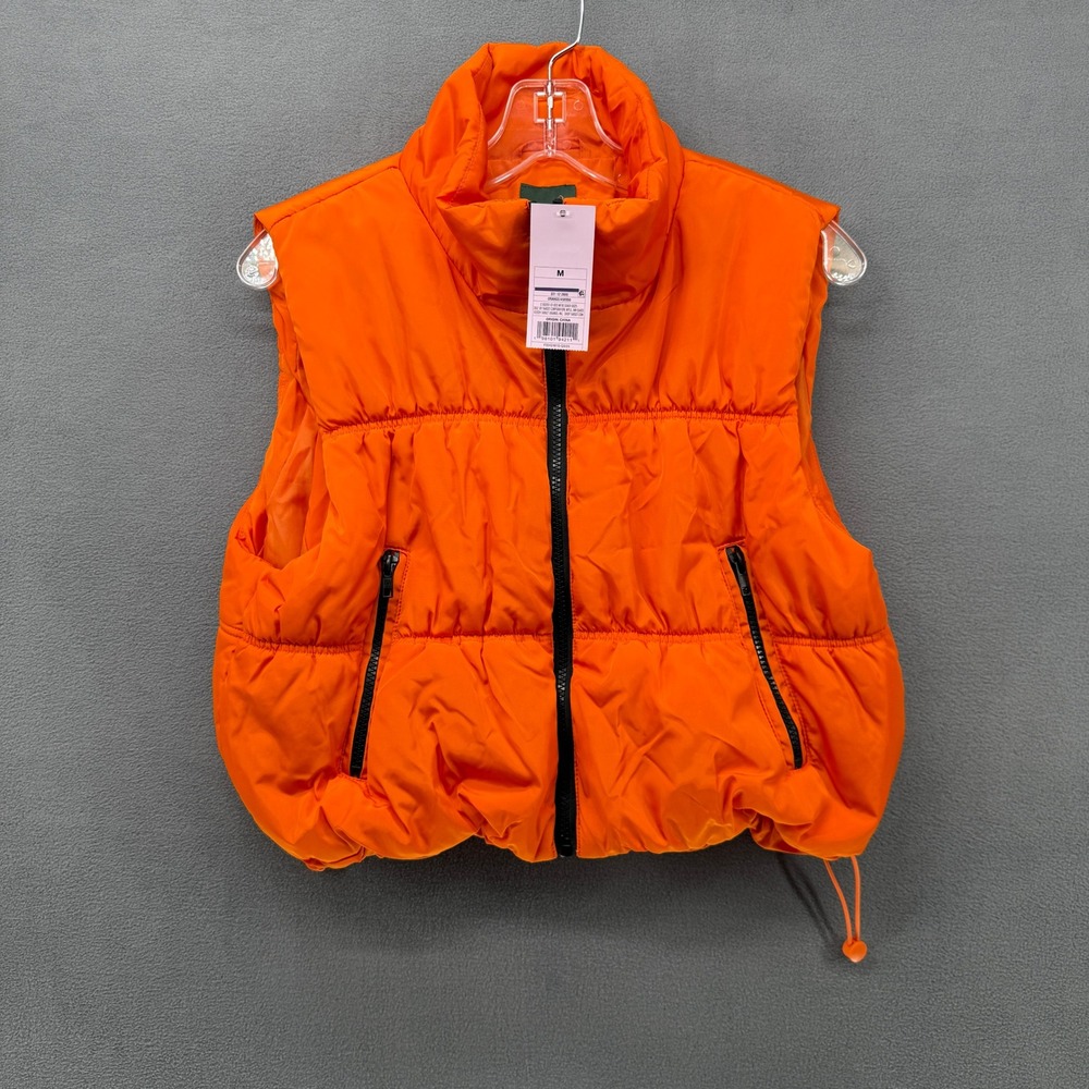 Wild Fable Kids Orange Puffer Vest Size Medium Full Zip Pockets Drawstring